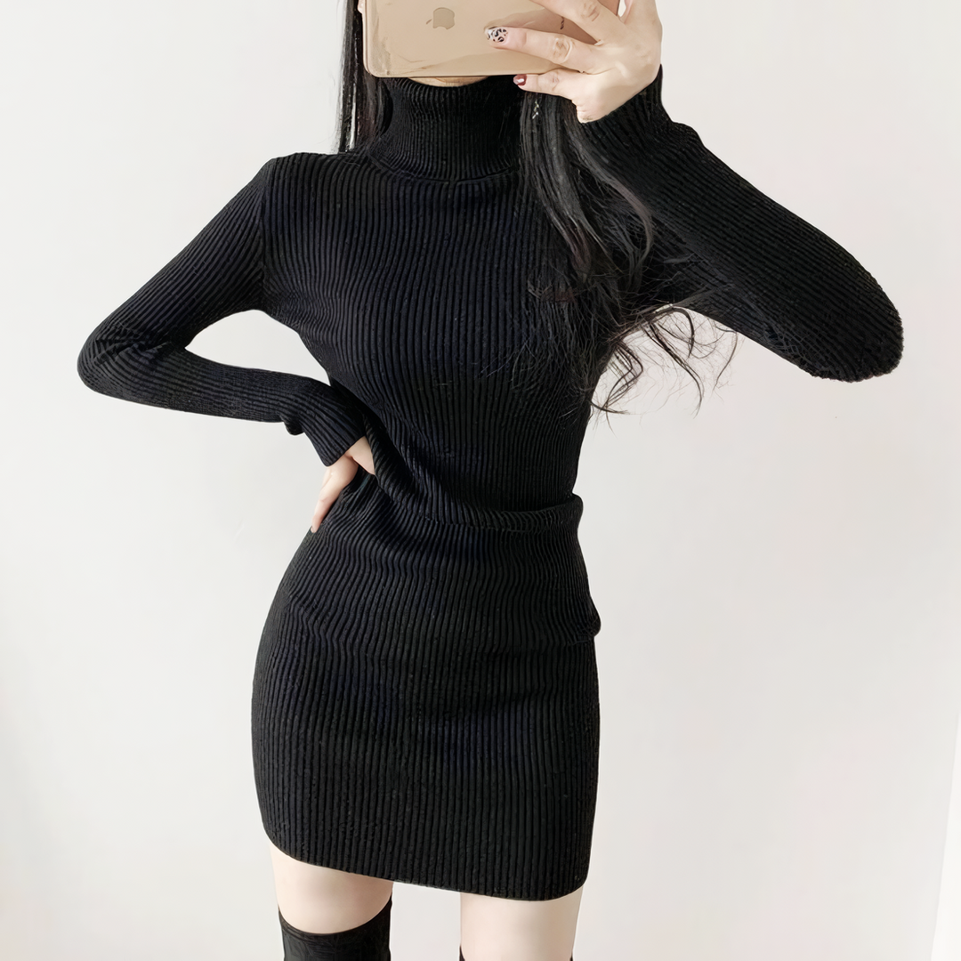 ハイネックリブミニワンピース