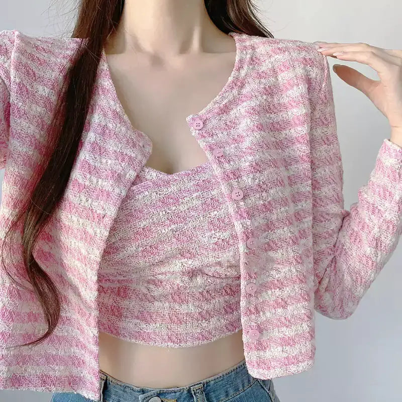 ギンガムチェックキャミカーディガンセット