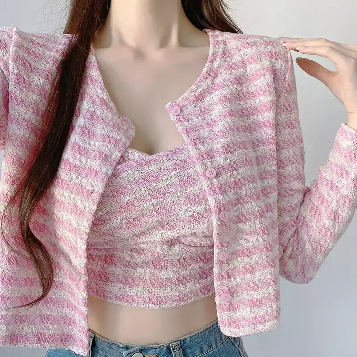 ギンガムチェックキャミカーディガンセット