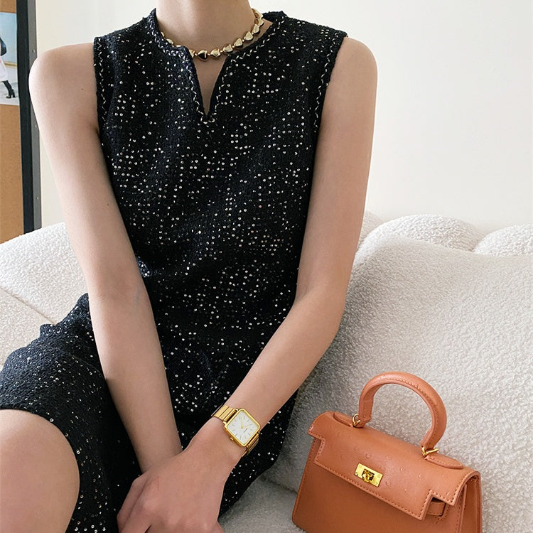 スパンコールノースリーブワンピース