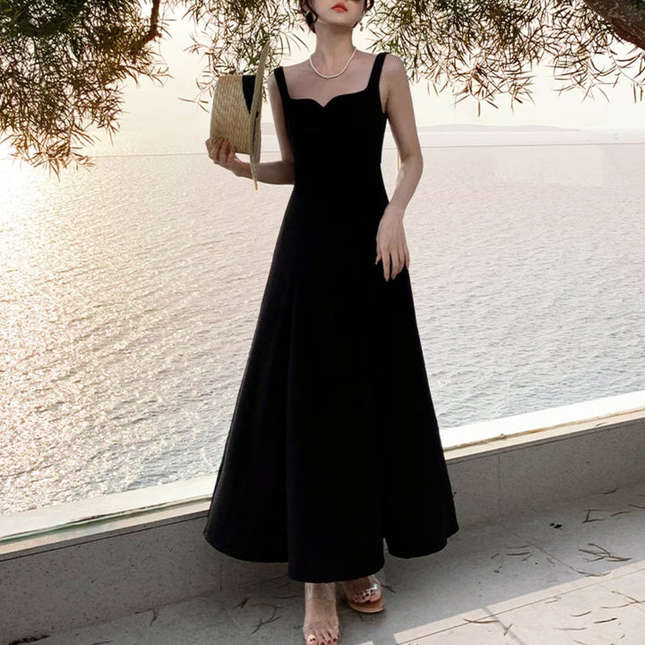 ブラックキャミロングフレアワンピース