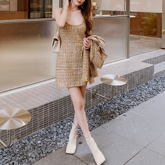 ゴールドツイードジャケットワンピースセット
