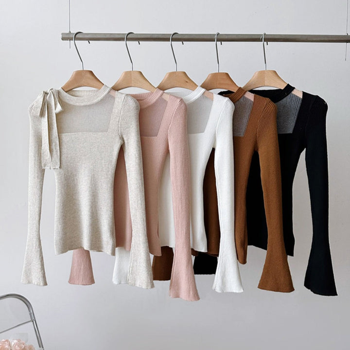 シースルーリボンタイトトップス