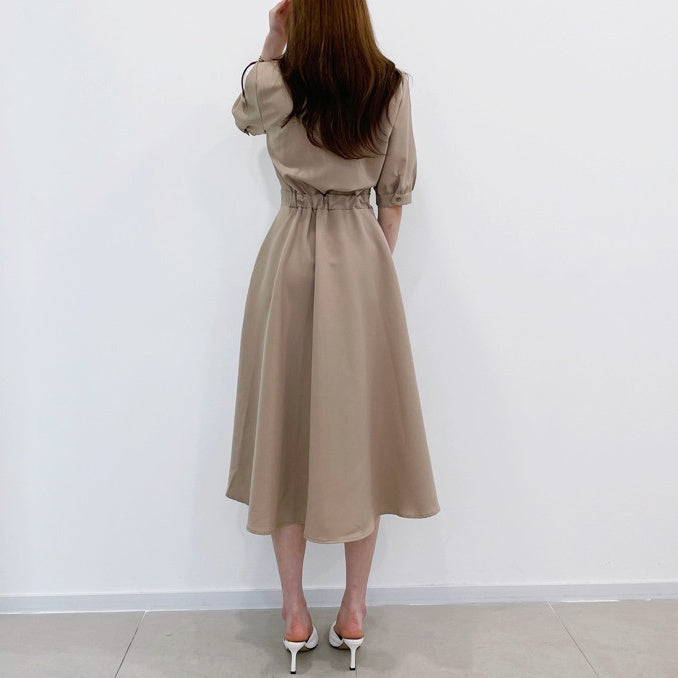 バイカラーシャツロングワンピース