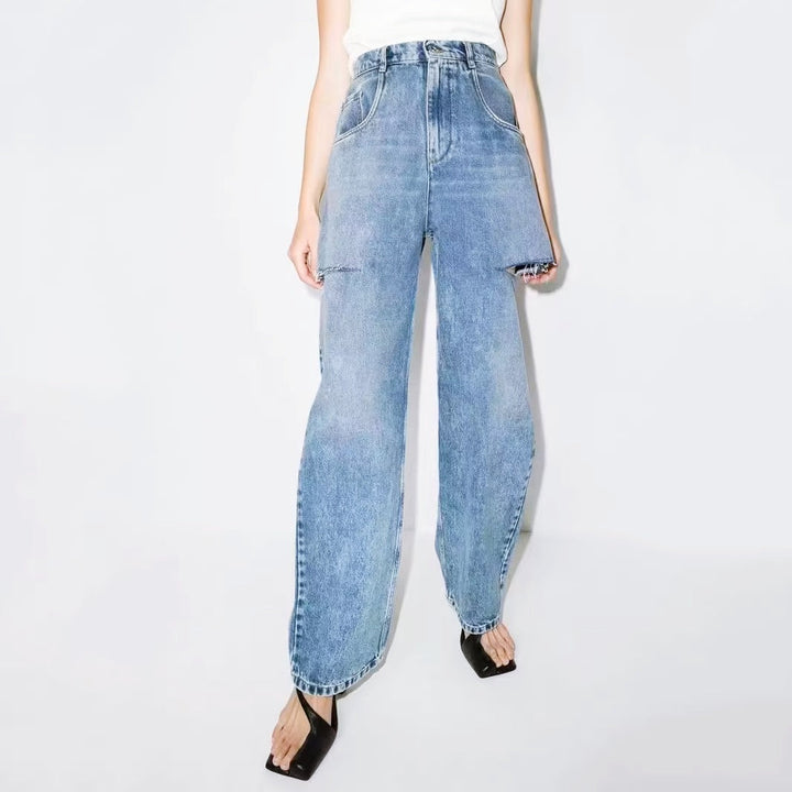 サイドカットルーズデニムパンツ