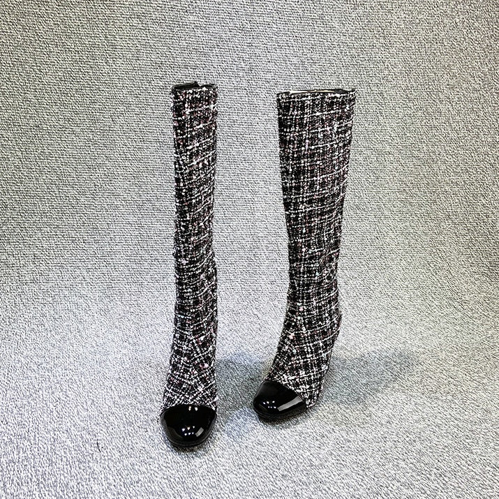 ツイードロングブーツ