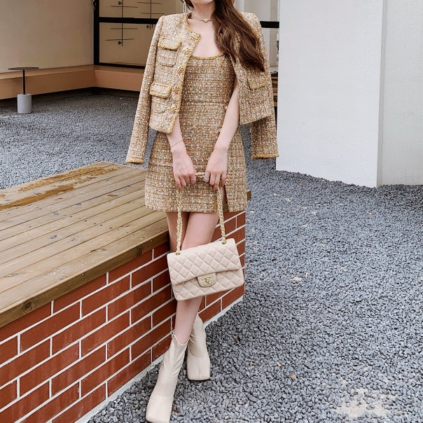 ゴールドツイードジャケットワンピースセット