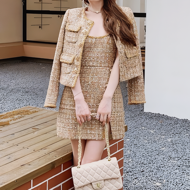 ゴールドツイードジャケットワンピースセット