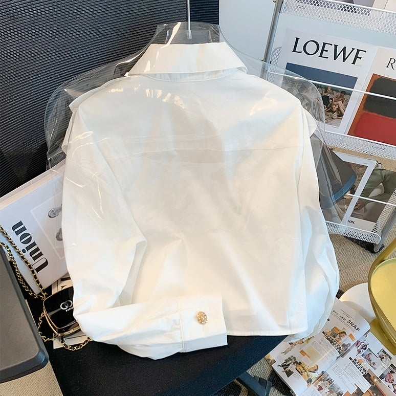 ゴールドボタンラッフルフリルブラウス