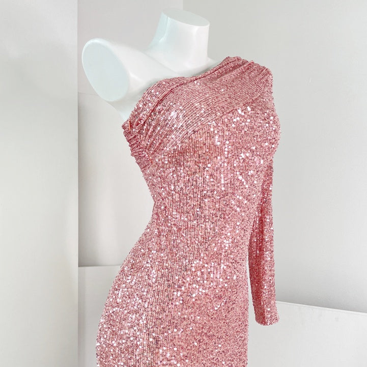 ワンショルダースパンコールタイトミディドレス