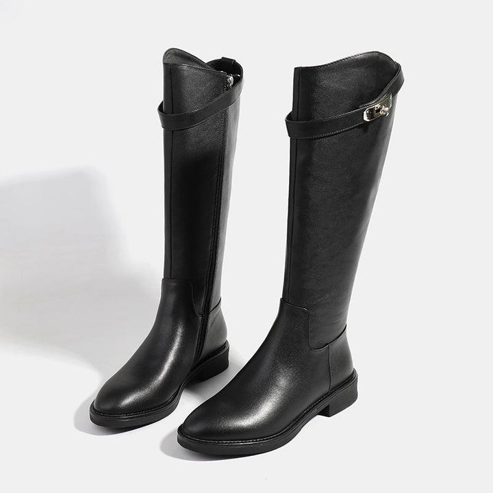 レザーバックルロングブーツ