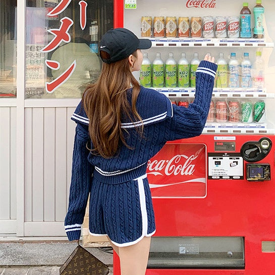 ハーフジップツイストニットセットアップ