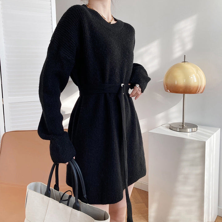 ウエストベルトニットワンピース