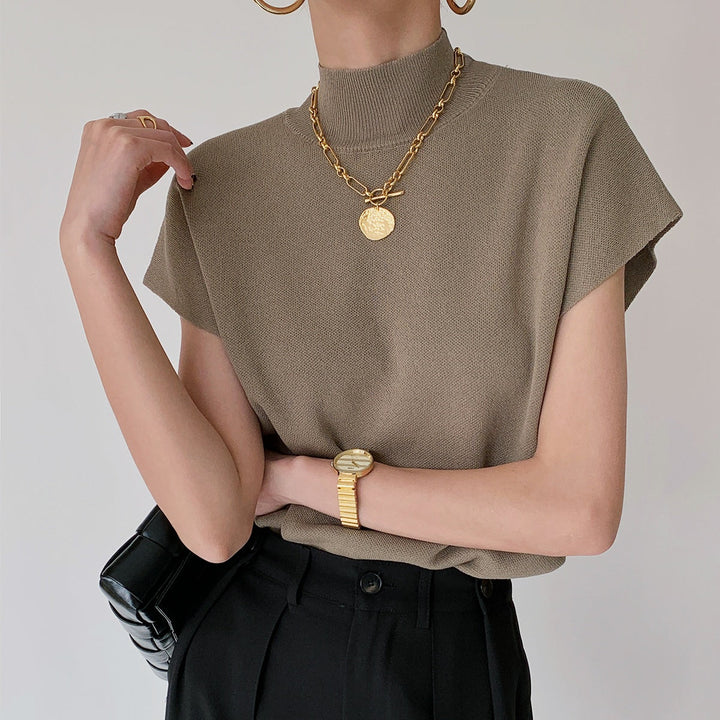 ハーフタートルネックニットトップス