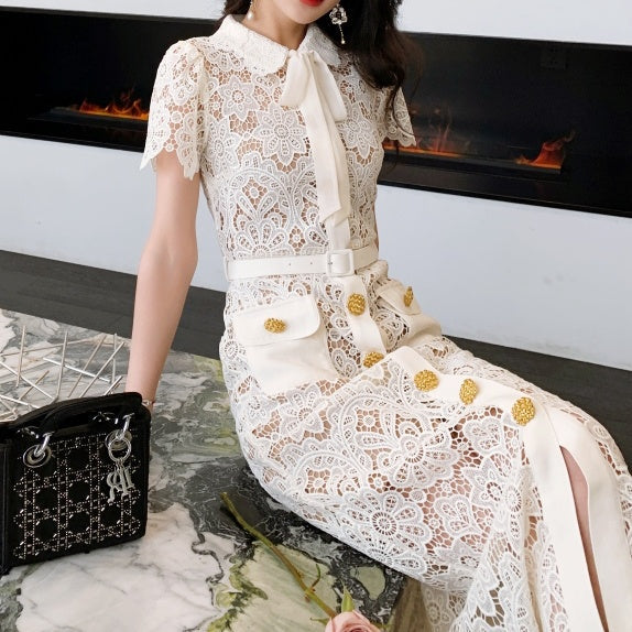 レースレトロリボンロングワンピース