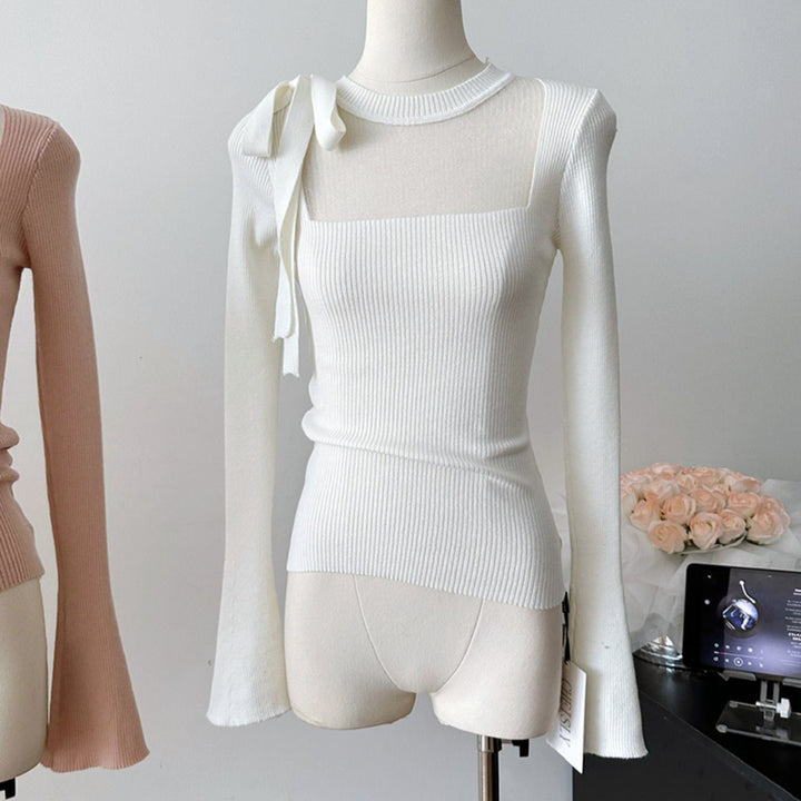 シースルーリボンタイトトップス