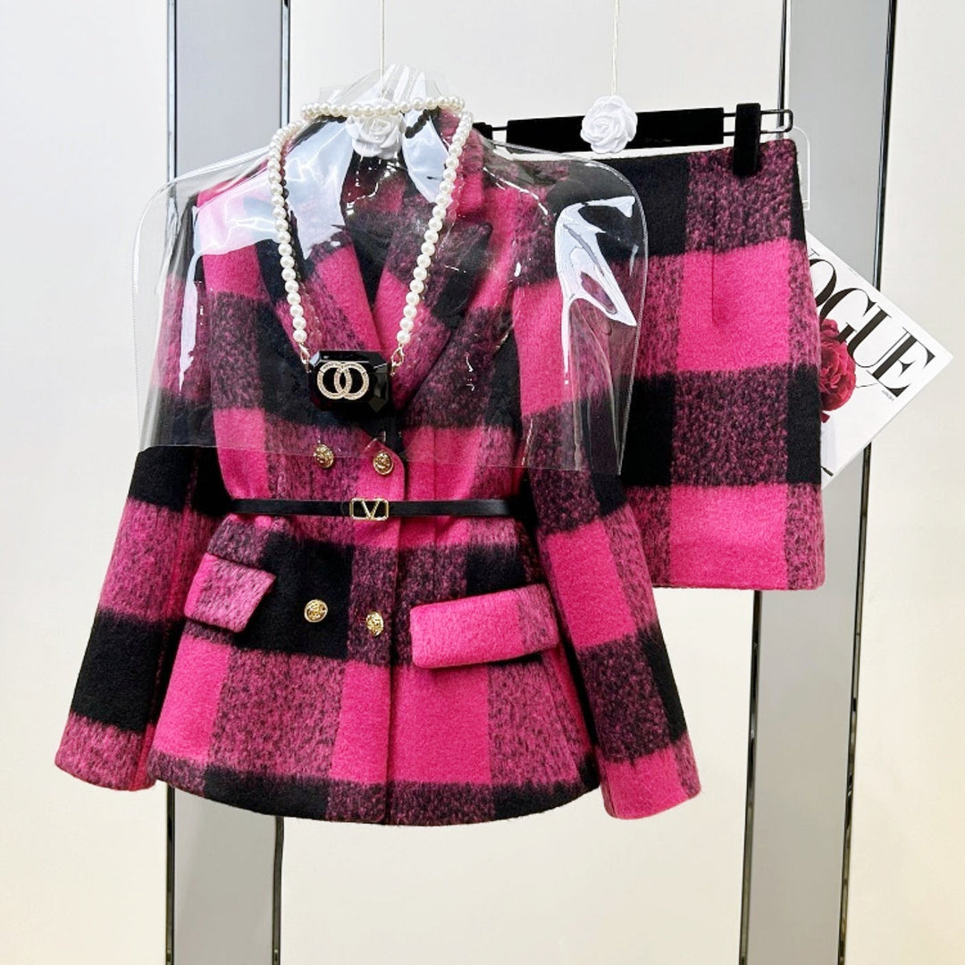 ギンガムチェックウールジャケットスカートセットアップ