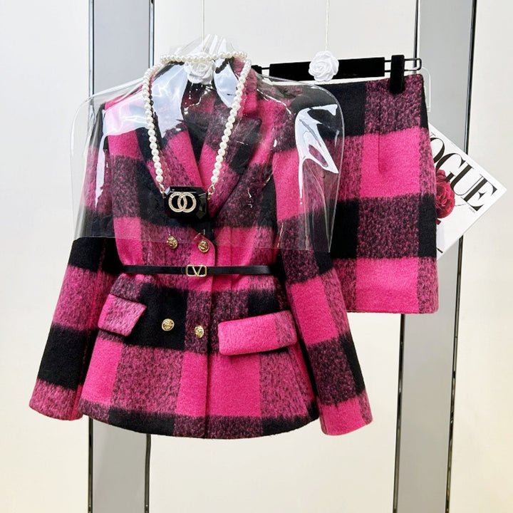 ギンガムチェックウールジャケットスカートセットアップ