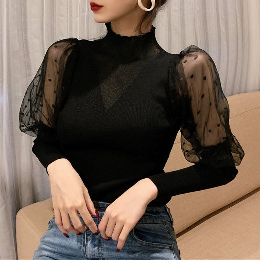 シースルードットスリーブニット