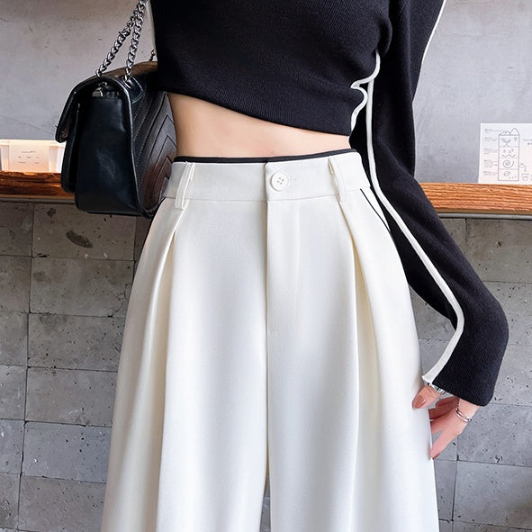 パイピングハイウエストワイドパンツ