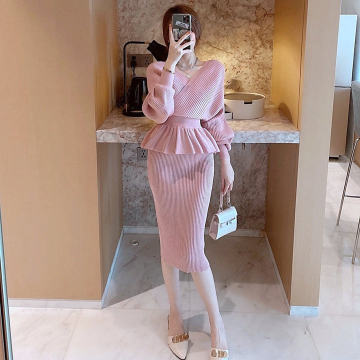 ペプラムニットセットアップワンピース