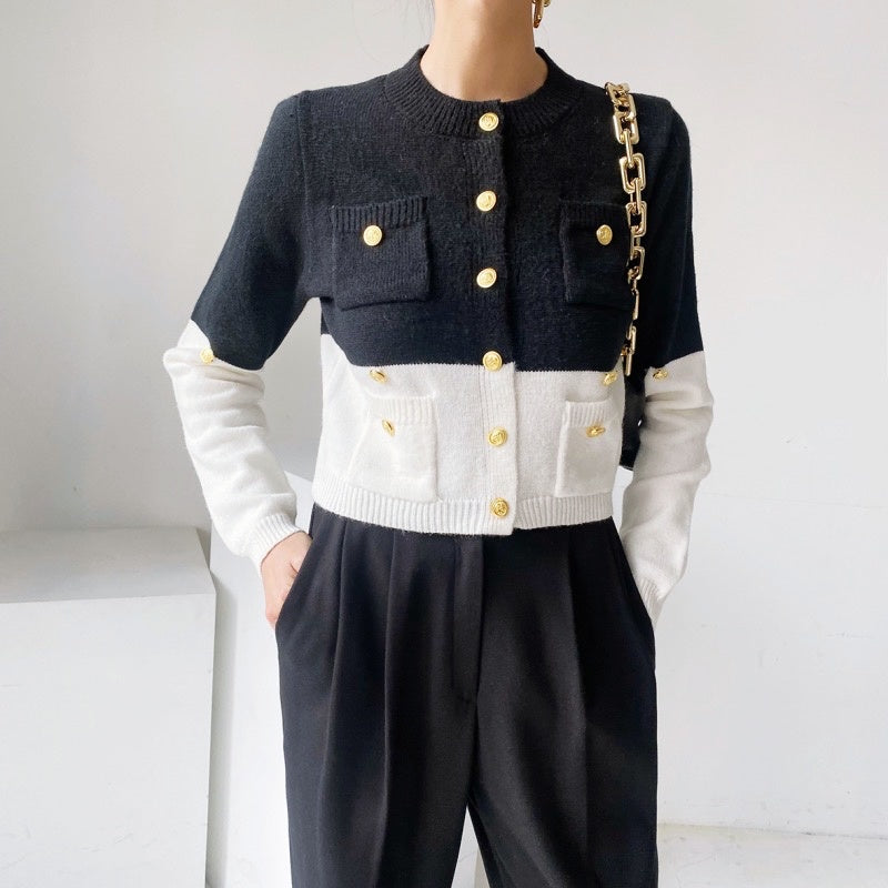 コントラストニットカーディガン