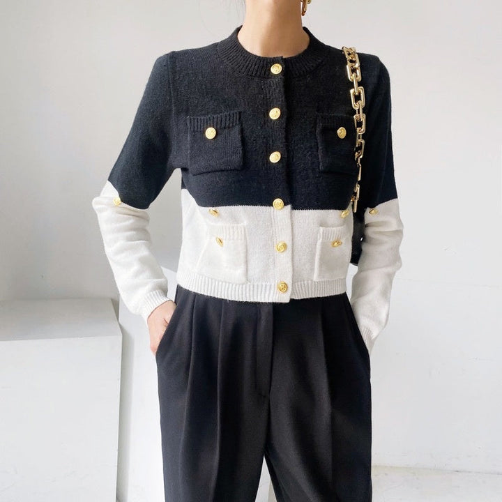 コントラストニットカーディガン