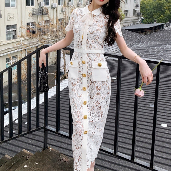 レースレトロリボンロングワンピース