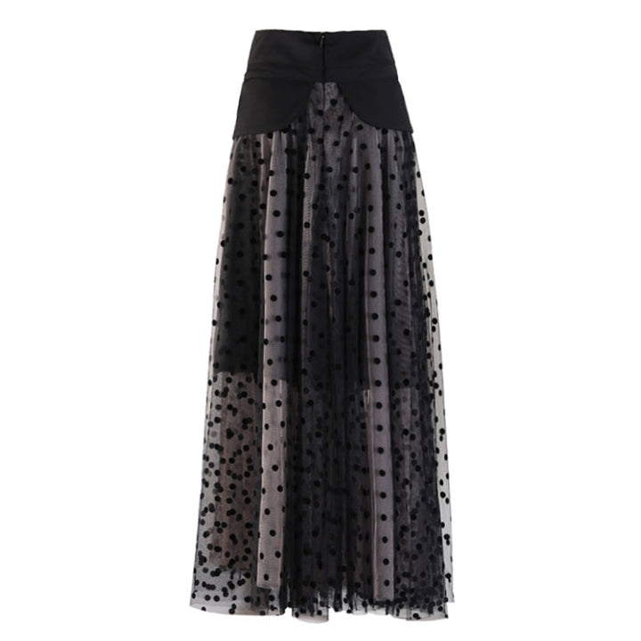 ハイウエストドットチュールロングスカート