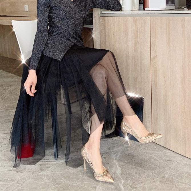 クリスタルビジューシースルーパンプス