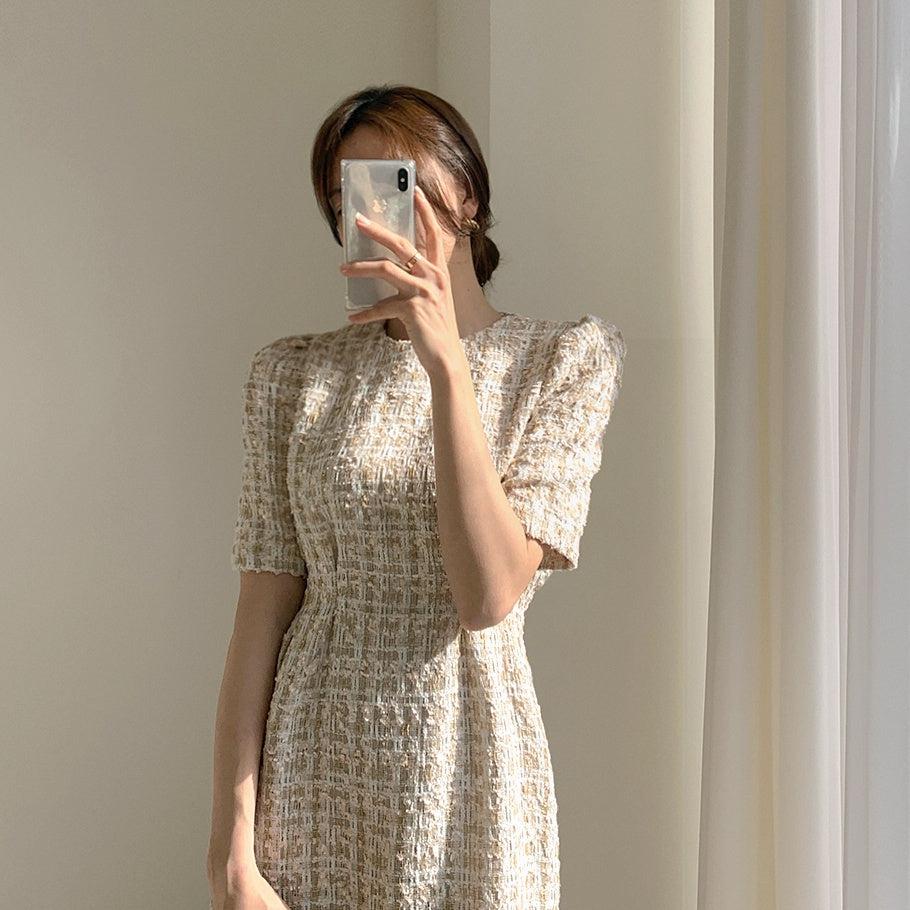 パフスリーブツイードワンピース