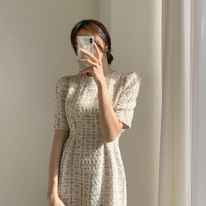 パフスリーブツイードワンピース