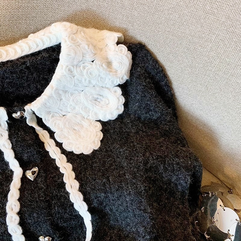 レースカラーハートボタンカーディガン