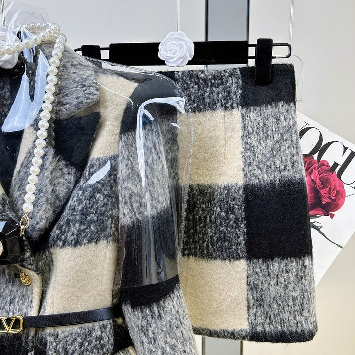 ギンガムチェックウールジャケットスカートセットアップ