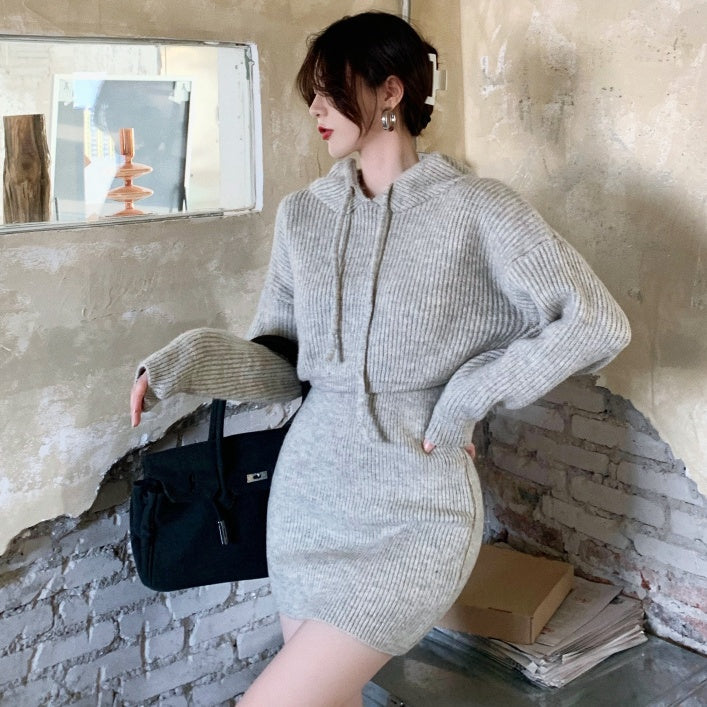 フーディーニットスリムワンピース