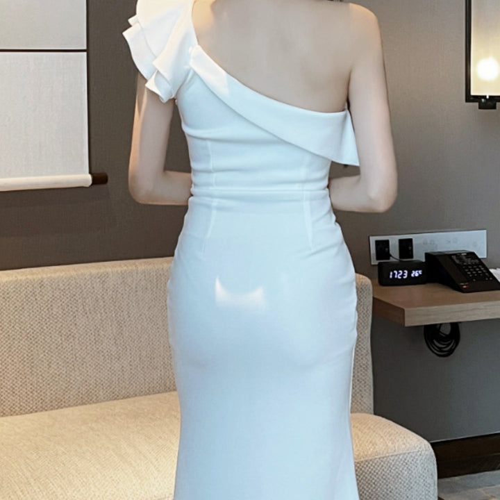 ワンショルダースリットロングドレス