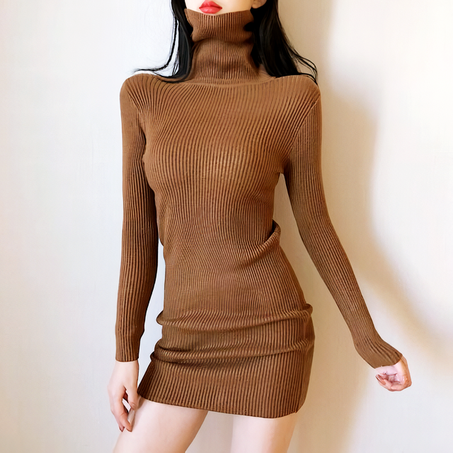 ハイネックリブミニワンピース