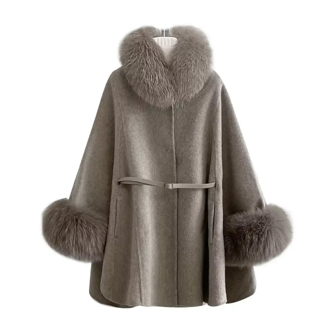 FOXファーウエストベルトマントコート