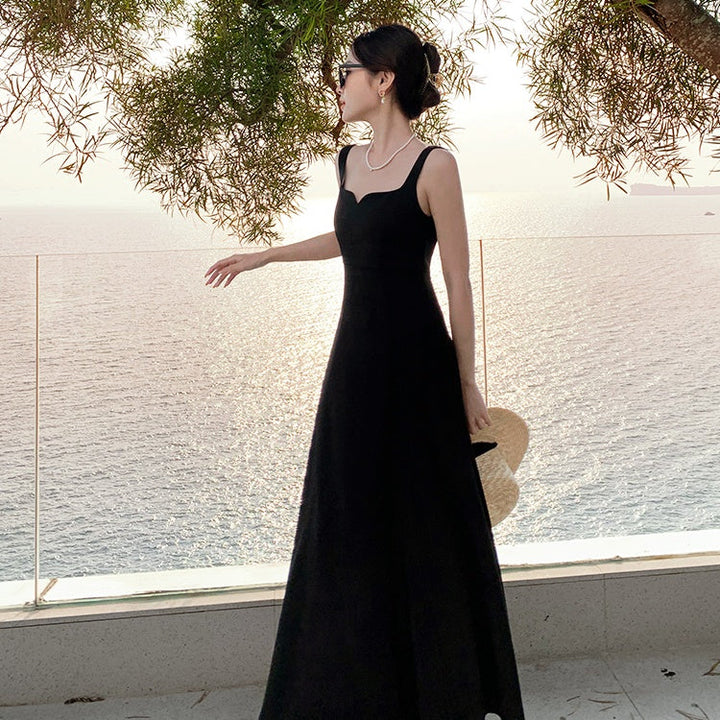 ブラックキャミロングフレアワンピース