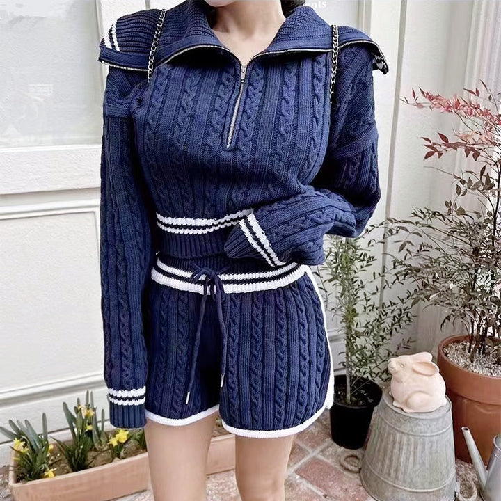 ハーフジップツイストニットセットアップ