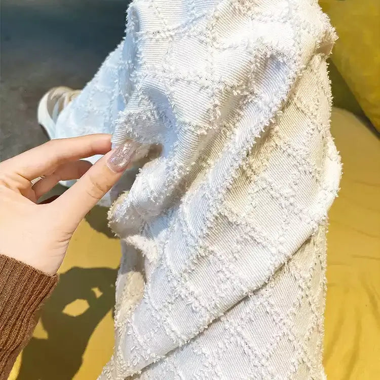 ハイウエストデザインワイドホワイトデニムパンツ