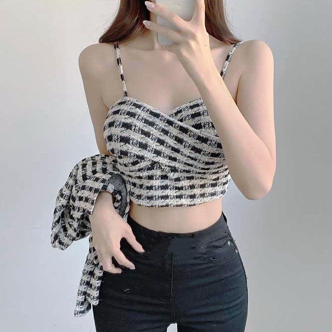 ギンガムチェックキャミカーディガンセット