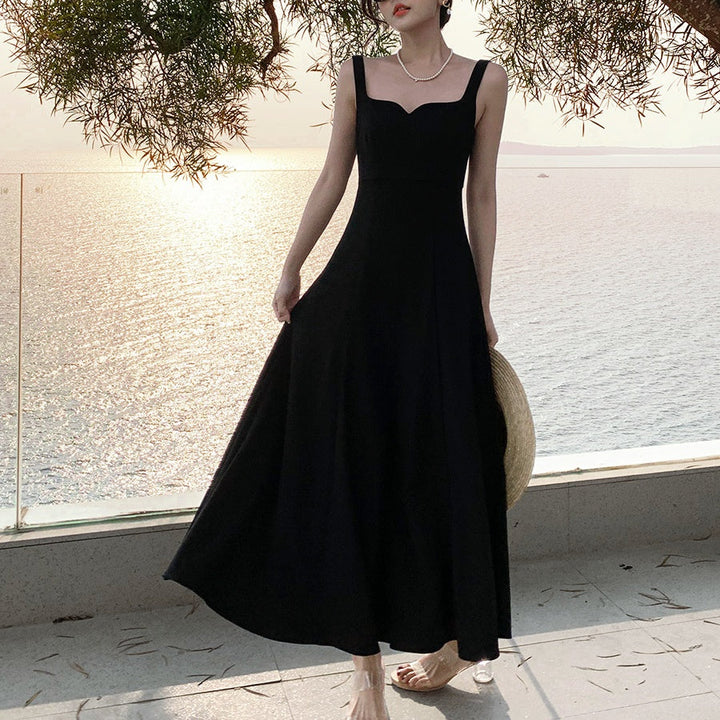 ブラックキャミロングフレアワンピース