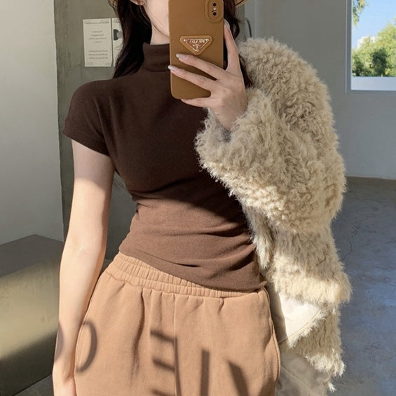 ハイネックタイトフィットトップス