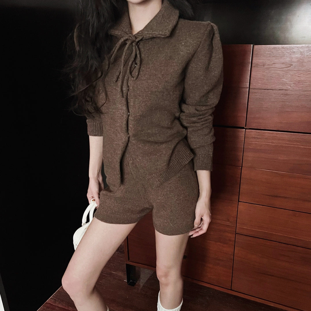 リボンニットショートパンツセットアップ