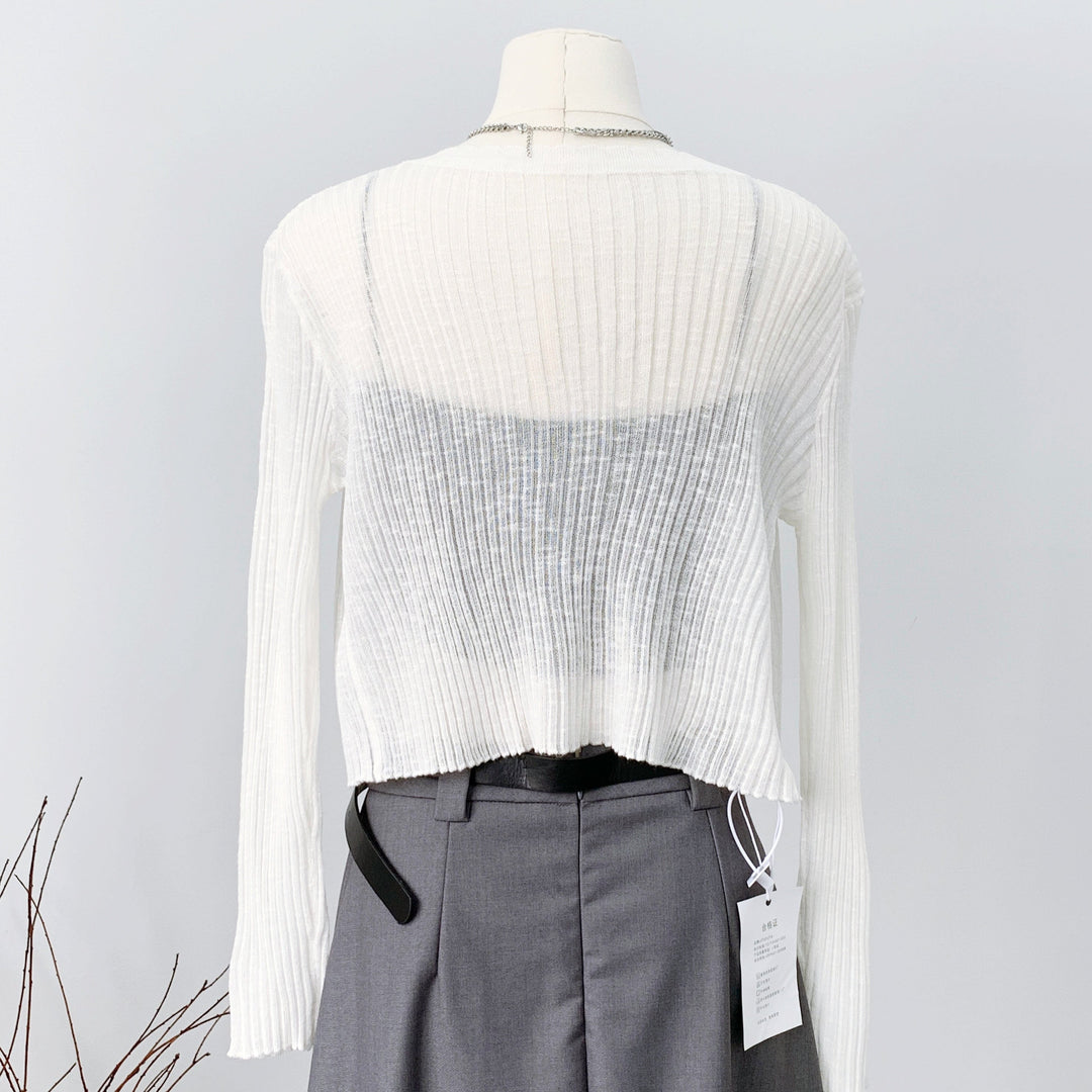 Vネックシースルースリムカーディガン