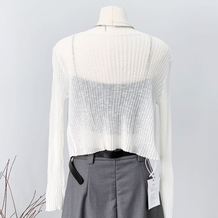 Vネックシースルースリムカーディガン