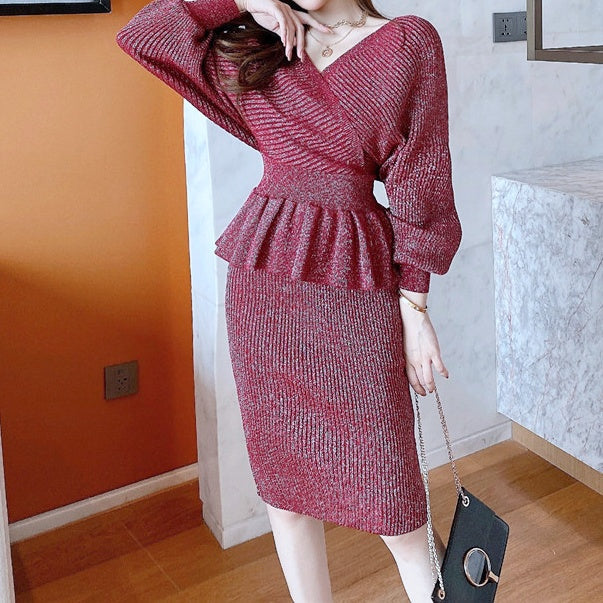 ペプラムニットセットアップワンピース