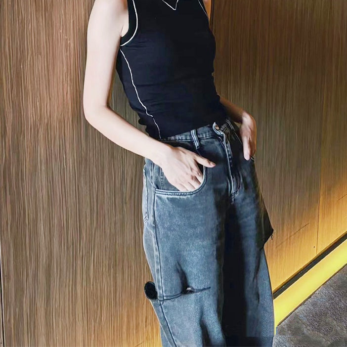 サイドカットルーズデニムパンツ