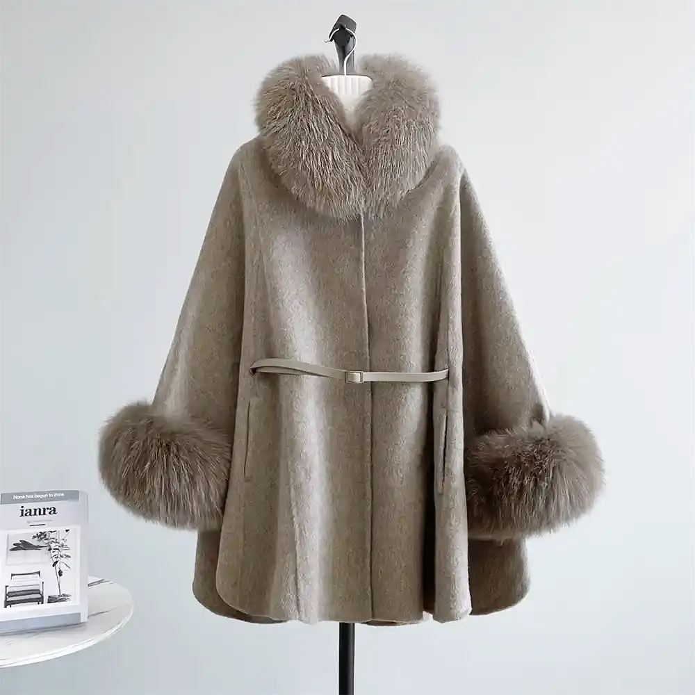 FOXファーウエストベルトマントコート